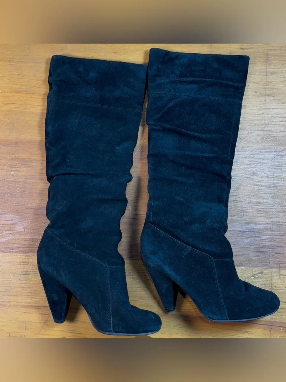 Jessica Simpson Womens 6.5 Angie Slouch Boots Black Suede Cone Heel Preppy Chic